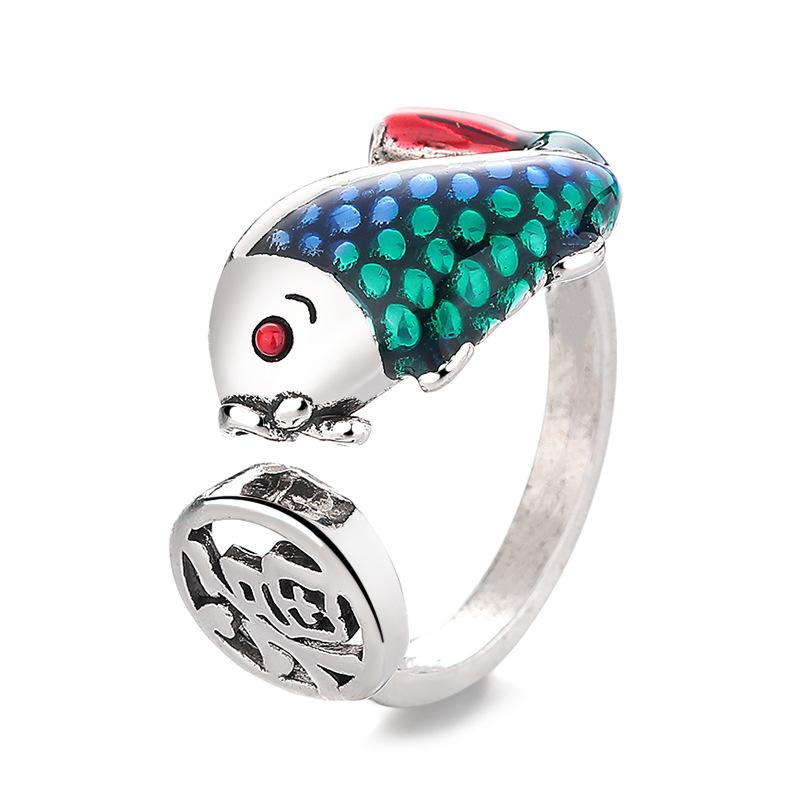 Retro New Blessing ,Koi Ring ,Female Ethnic Style ,National Tide Personality Niche Design Ring 