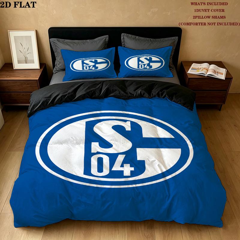 Fc Schalke Pattern Bedding Quilt Set Quilt Cover Pillowcase Home Birthday Gift(1 * duvet cover + 2 * pillowcase, without core)