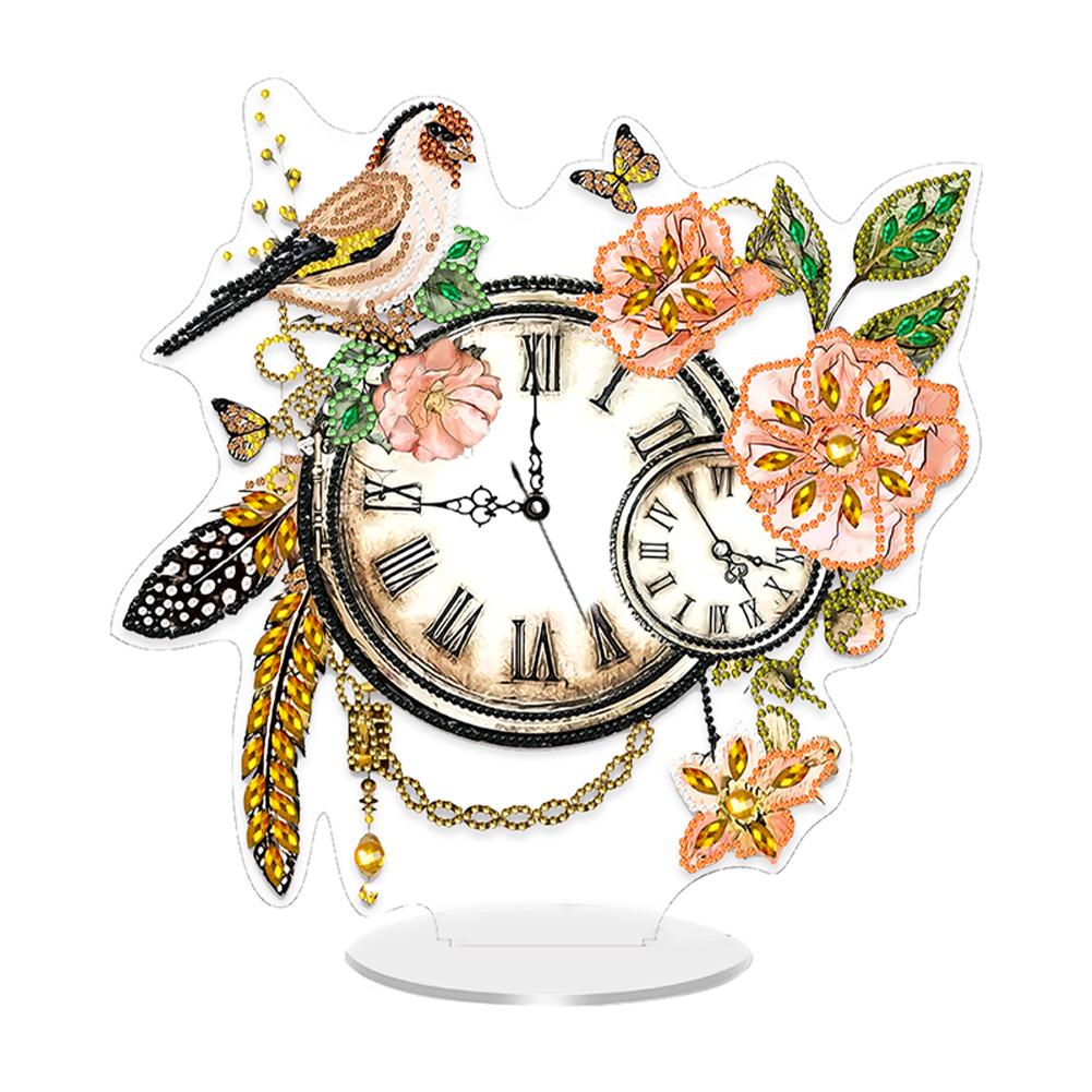 Acrylic Special Shape Flower Bird DIY Crystal Diamond Clock Diamond Painting Clock Handicraft Diamond Painting Clock for Desktop