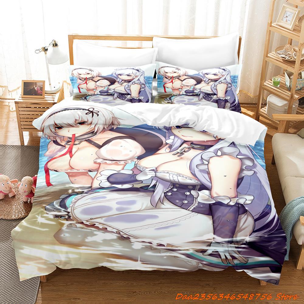 Comforter Sexy Azur Lane Sirius Bedding Set Cartoon Anime Three-Piece Set Adult Kid Bedroom Duvet Sets 3D Kawaii Girl Game Bed Set