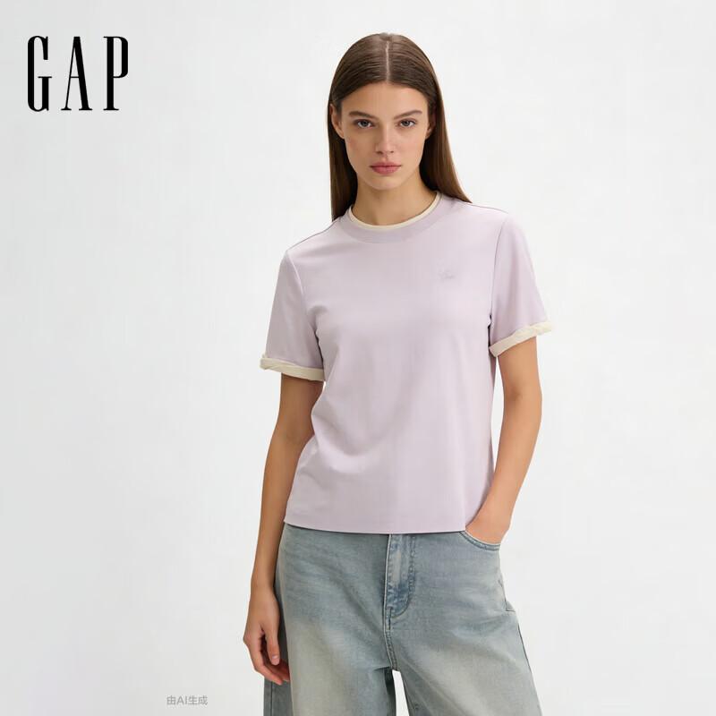 Gap Женская хлопковая футболка с коротким рукавом и вышивкой логотипа