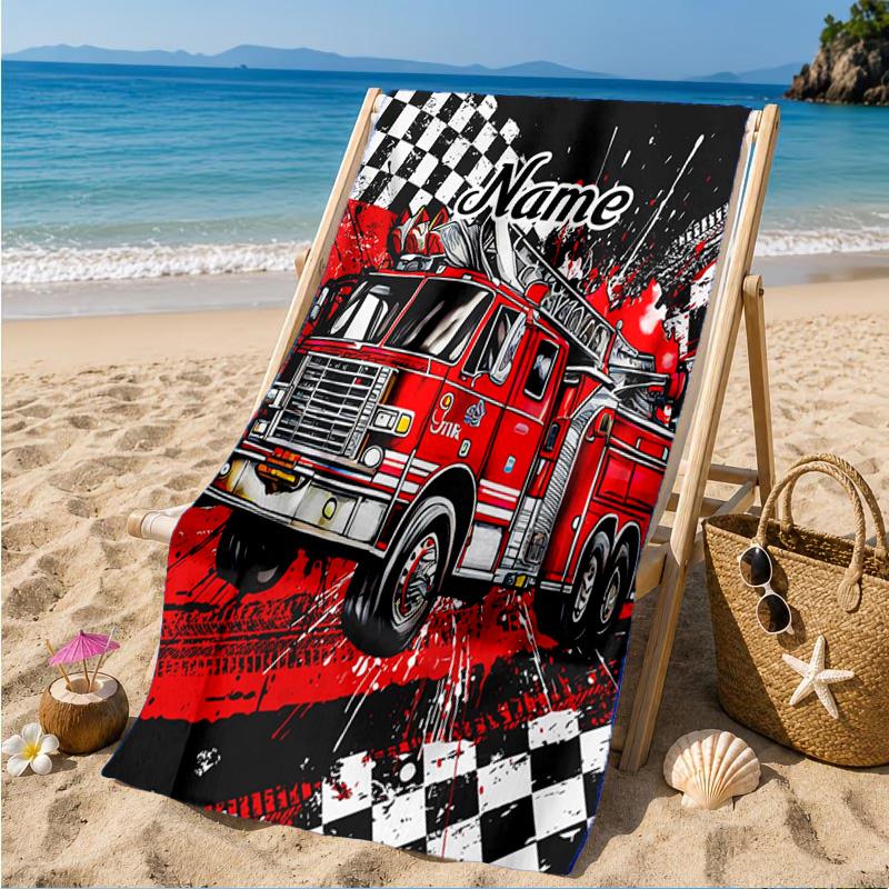 Custom Name Cartoon Excavator Beach Towel Microfiber Beach Towel, Lightweight and Quick-Dry, for Summer Travel, Swimming Pool Gift