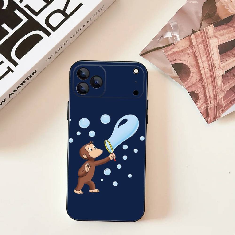Чехол для телефона Mokey G-GeorGes Милый для iPhone 11,12,13,14,15,16,17,Pro,Max,Plus,E,SE4,Air,Mini Черный Мягкий Чехол