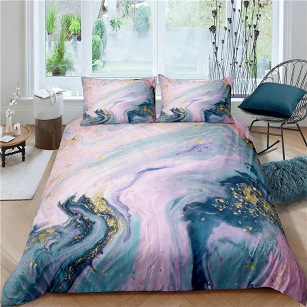 Пододеяльник Chic Marble Duvet Cover Microfiber Mint Gold Glitter Turquoise Комплект постельного белья Abstract Aqua Blue Quilt Cover Single Twin Full Size