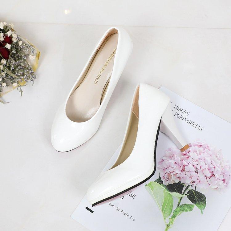 Lacquer Leather High Heels Women's Professional Shallow Mouth Round Toe Single Shoes for Women In Spring 2025