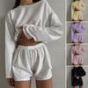 2 шт./комплект женский топ шорты костюм с высокой талией шорты открытая свободная укороченная блузка с длинными рукавами однотонный наряд для спорта бег трусцой сна