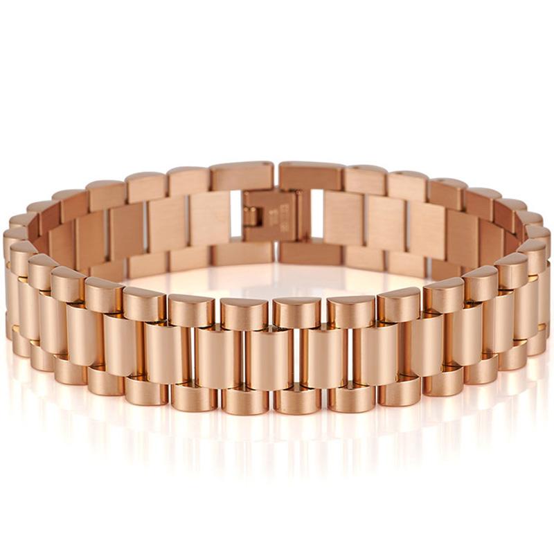 Мужской браслет шириной 15 мм, 8/9 дюймов, длинная цепочка для часов, мужской браслет из нержавеющей стали золотого цвета, ювелирные аксессуары для мальчиков