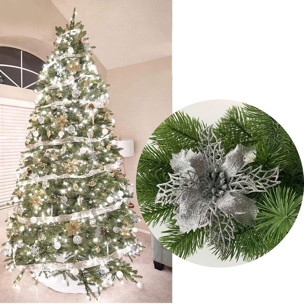 1 шт. Искусственное украшение на рождественскую елку, сверкающие аксессуары для цветов на рождественскую елку (Серебряный)