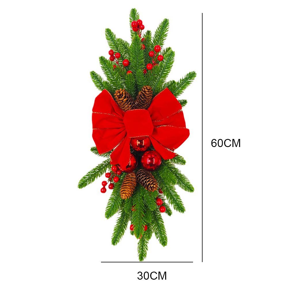 Рождественская гирлянда с искусственными предварительно освещенными лестничными украшениями с шишками и бантами на праздничную тему для украшения входной двери лестницы