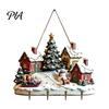 Christmas Village Inspired Decor Winter Wooden Wall Hanging, Snow House Snowman Plaque, 4 Hook Lightweight Ornament Mount Key Holder, Holiday Home Art