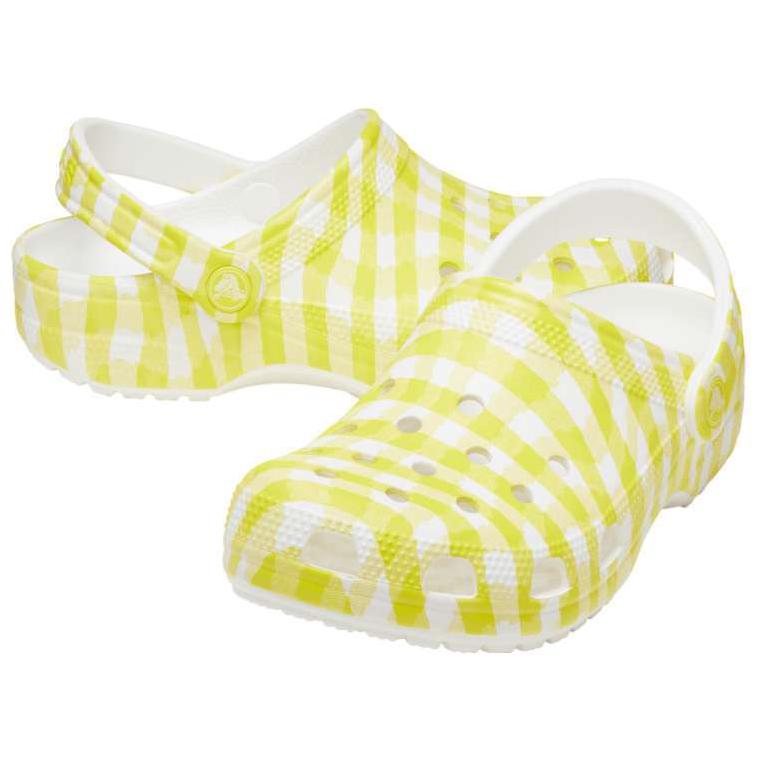 Crocs Classic Gingham Clog Daylily Comfortable Trendy Clogs Unisex Clogs White Yellow 211006-78R