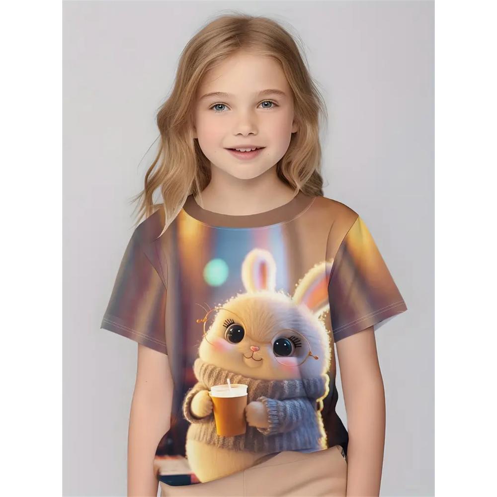 2025 Одежда для девочек Модные повседневные футболки с 3D-принтом Милые индивидуальные повседневные футболки для девочек Летняя футболка с короткими рукавами