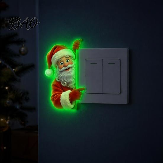 Nighttime Guidance Holiday Ornaments Glow in The Dark Santa Claus Switch Sticker, Decorative PVC Luminous Wall Decal for Christmas Waterproof