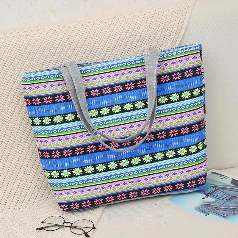 WTEMPO Double-sided Printed Women's Single Shoulder Bags Large Capacity Handbags Large Ethnic Style Leisure Shopping Tote Bags