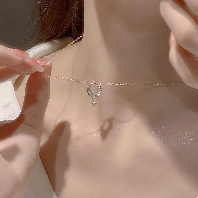 Роскошное ожерелье со звездами и сердцем из горного хрусталя, модное очаровательное колье-цепочка на ключицы, кулон для женщин и девочек, вечерние свадебные украшения