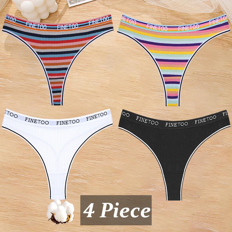 4Pcs/Set Women Cotton Colorful Stripe Panties Sexy Underwear G-Strings Rainbow Thongs Female Soft Breathable Intimates Lingerie