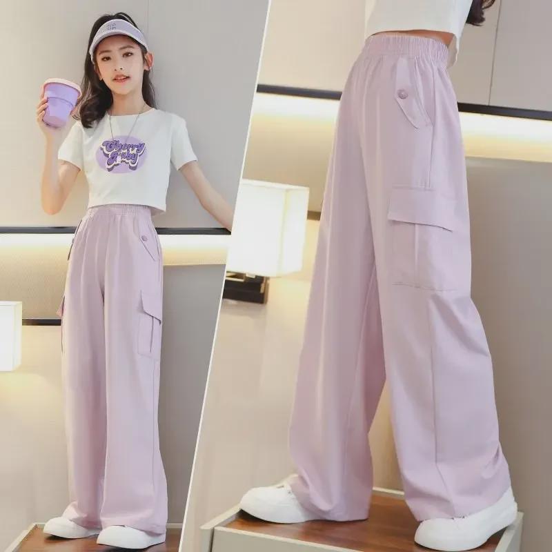 2024 Летние широкие брюки Ice Silk для девочек - Антимоскитные брюки для больших детей