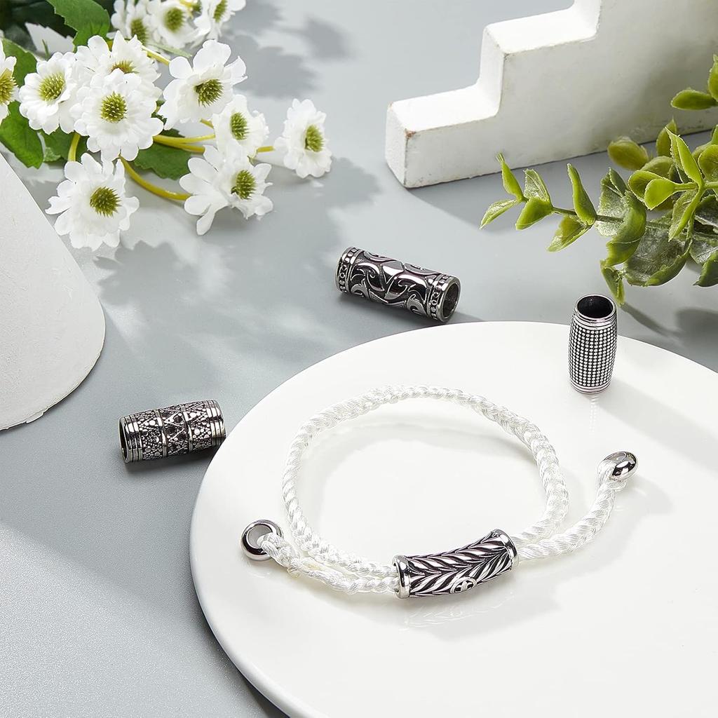 NBEADS 6 Pcs 304 Stainless Steel Beads, 9mm Large Hole Column Spacer Beads Tube 304 Stainless Steel Beads for Necklace Bracelet DIY Jewelry Making