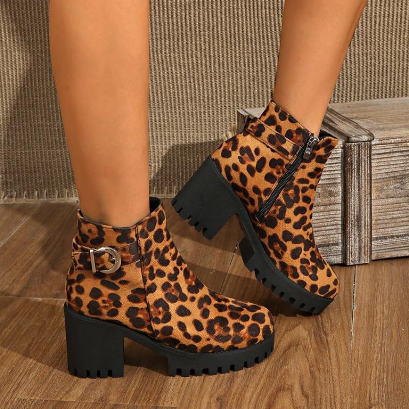 Fashionable New Round Toe Plus Size High-heeled Women's Boots Popular Spring Autumn Square Heel Comfortable Casual Short Boots