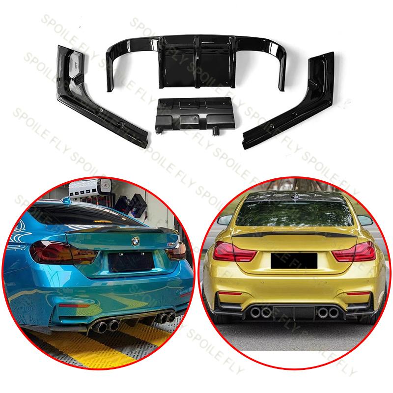 Для BMW 4 серии F32 F33 Стиль M4 2013-2016 Высококачественный АБС-пластик Задний бампер автомобиля Спойлер-губа Комплект обвеса Глянцевый черный Под карбон