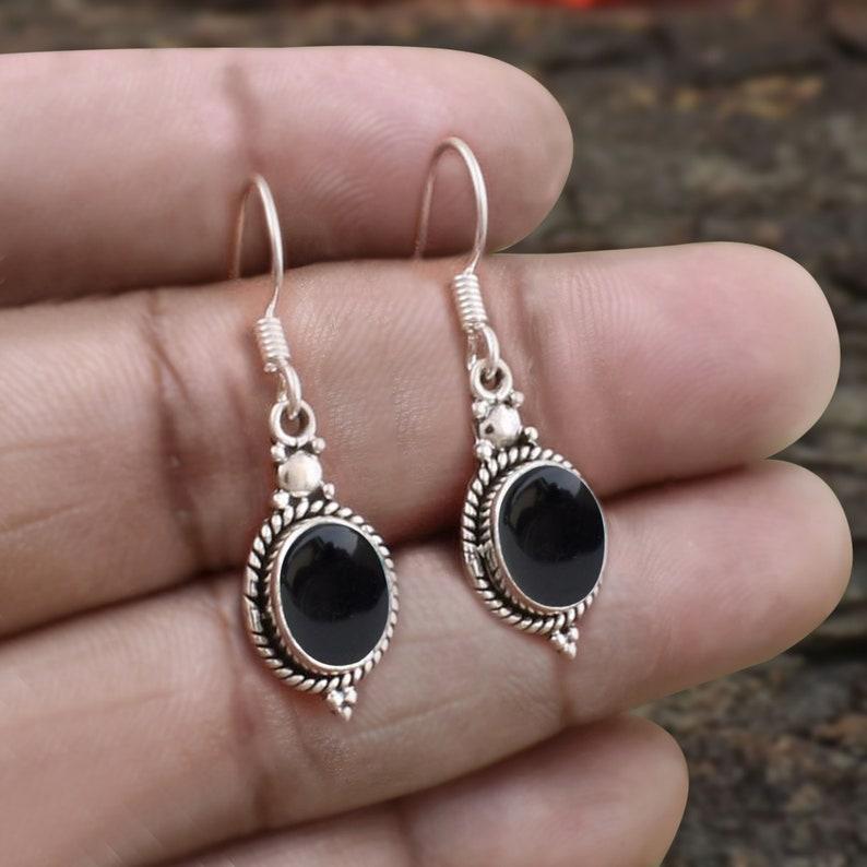 Серьги из черного оникса, Серебряные серьги 925 пробы, Ювелирные изделия ручной работы, Подарок от камня, Ювелирные изделия в стиле бохо, Серьги с подвесками, Серебряные подарки