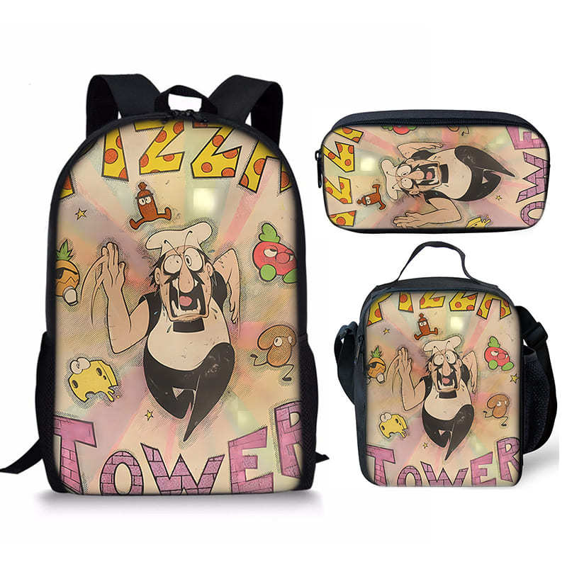 Trendy Popular Novelty pizza tower 3D Print 3pcs/Set Student School Bags Laptop Daypack Backpack Crossbody Lunch bag Pencil Case