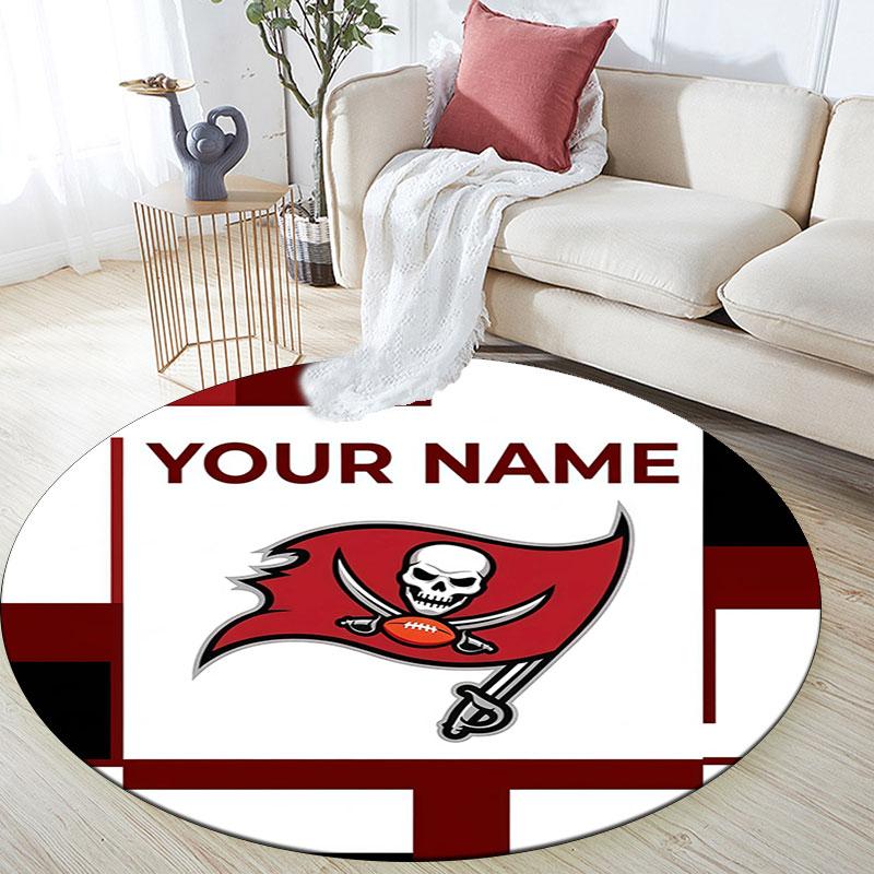 Custom Name,Tampa Bay Buccaneers pattern round rug,Carpet Rug for Living Room Bedroom Playroom ,Non-slip Floor Mat,Holiday Gifts and Birthday Gifts.