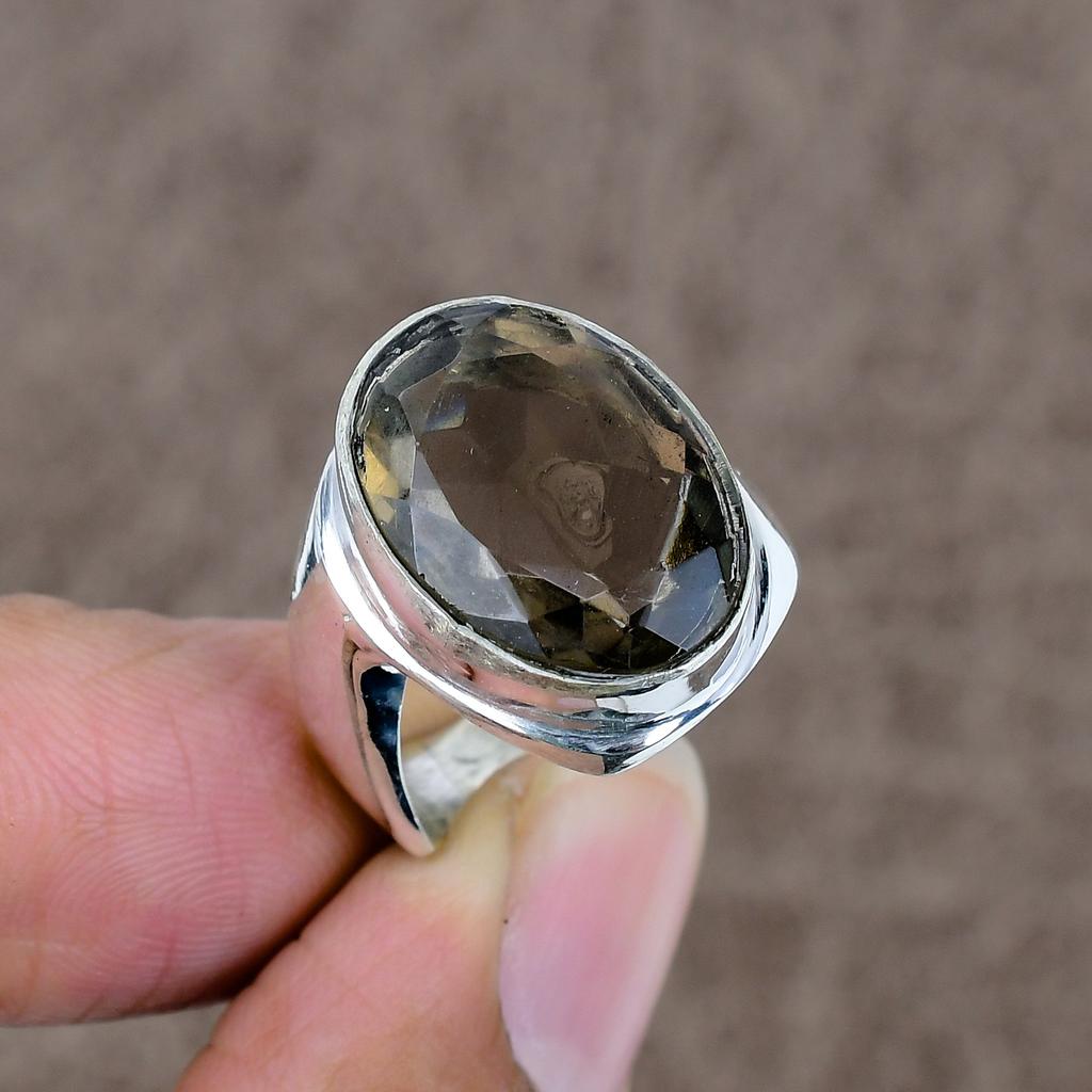Smoky Topaz Genstone Handmade 925 Sterling Silver Jewelry Ring Size 7.5 KKG-524