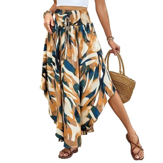 Юбка макси в стиле бохо, регулируемая завязка на шнурке, высокая талия, струящаяся юбка-трапеция с широким подолом, повседневная одежда