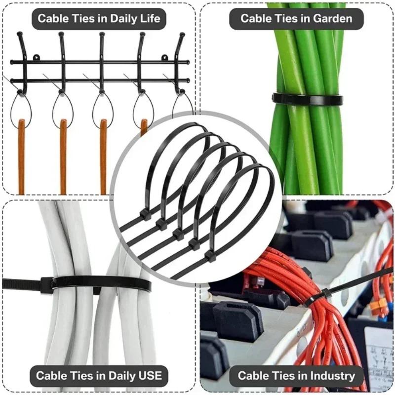 Multi specification self-locking plastic nylon cable ties, reusable, suitable for home and office cable management and gardening