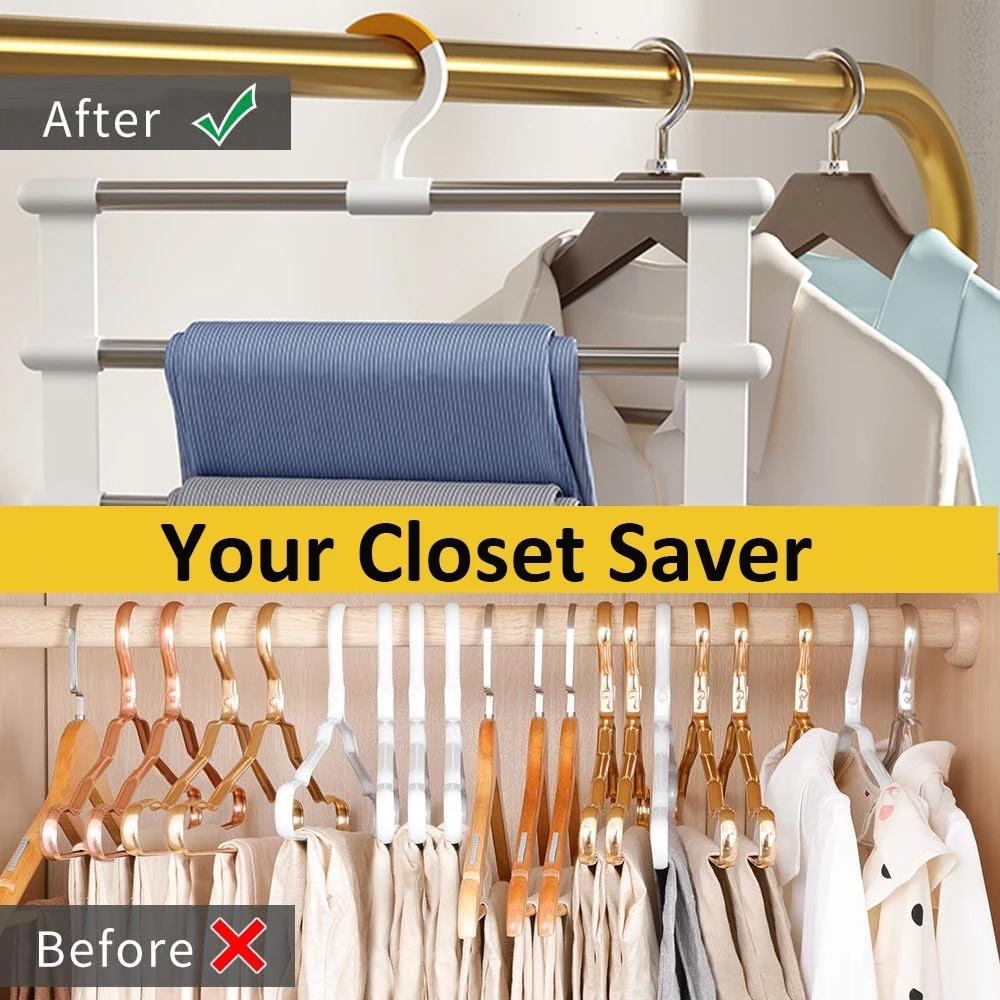 8 Layers Stainless Steel Trouser Hanger Magic Pants Rack Clothes Organizer Hanger for Pants Foldable Wardrobe Hanger Storage