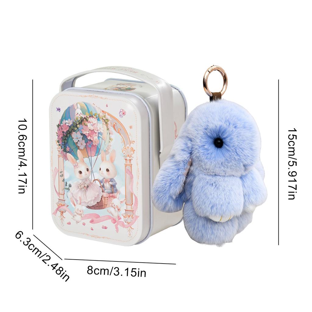 Bunny Lucky Keychains with Tin Box & Best Wishes Card Bunny Cute Plush Keychain for Bags Backpacks Rabbit Charm Easter Gifts