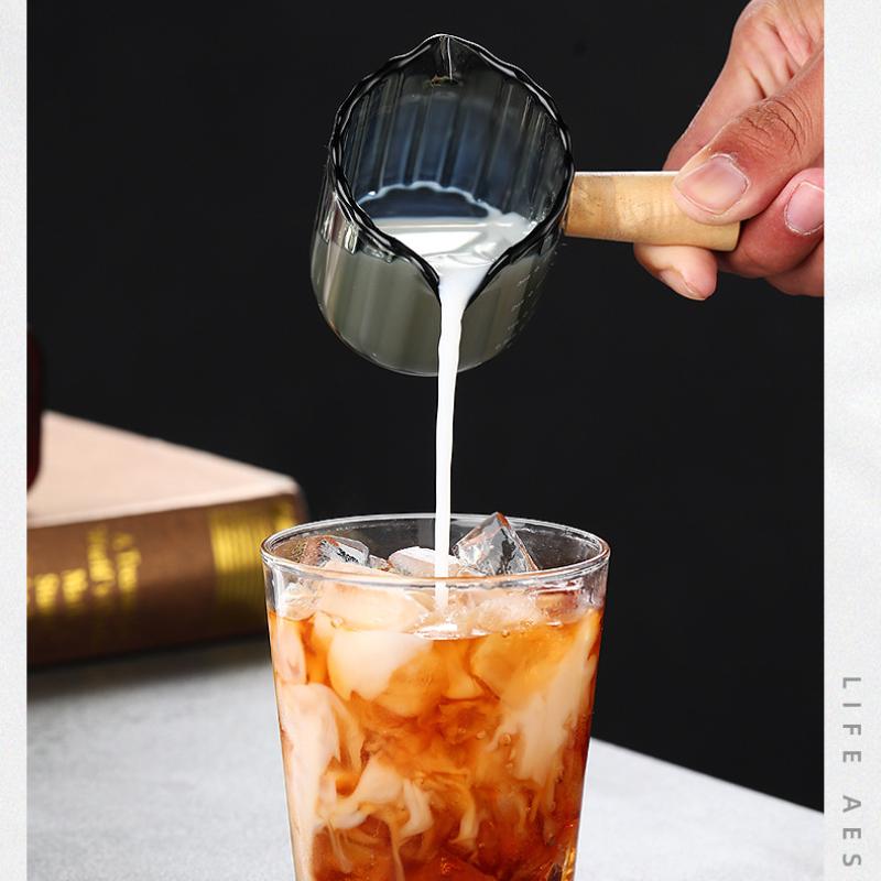Glass Coffee Mug Mini Milk Jug Espresso Cup Cooker Tea Pot Coffee Maker Jar Wood Handle Measuring Tools Kitchen Home Accessories
