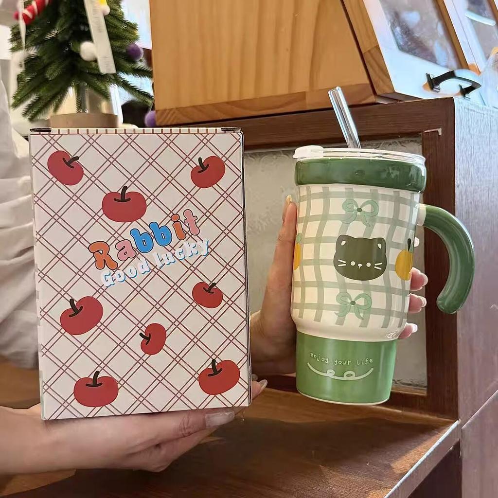 Высококачественная соломенная кружка с крышкой Керамическая кружка Большой емкости Кружка для воды Девочки Домашний Подарок на день рождения Сувенир