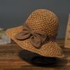 Bow dome sun hat spring and summer travel straw hat female summer small fresh sweet cute big brim bucket hat