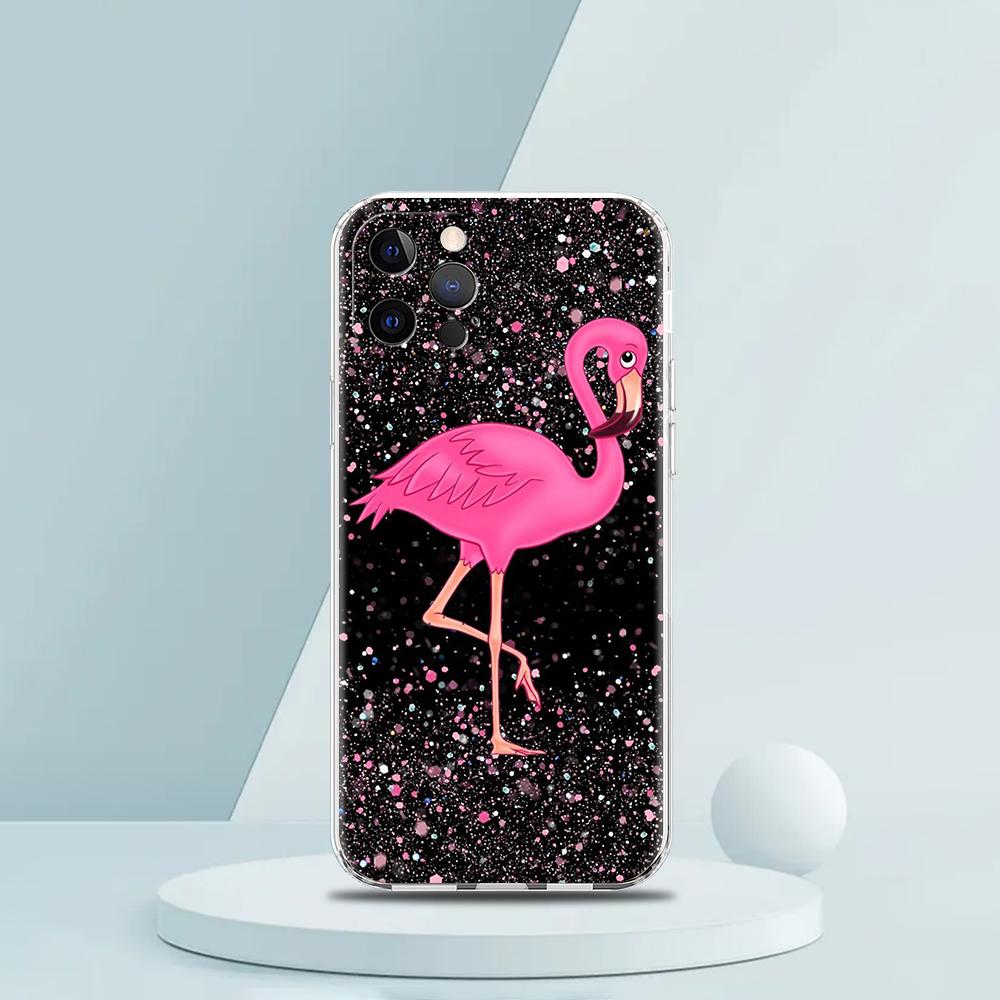 Для iPhone 15 16 14 13 12 mini 11 Pro Max XS X XR SE 7 8 Plus Силиконовый прозрачный чехол милый Розовые фламинго лист Чехол для телефона