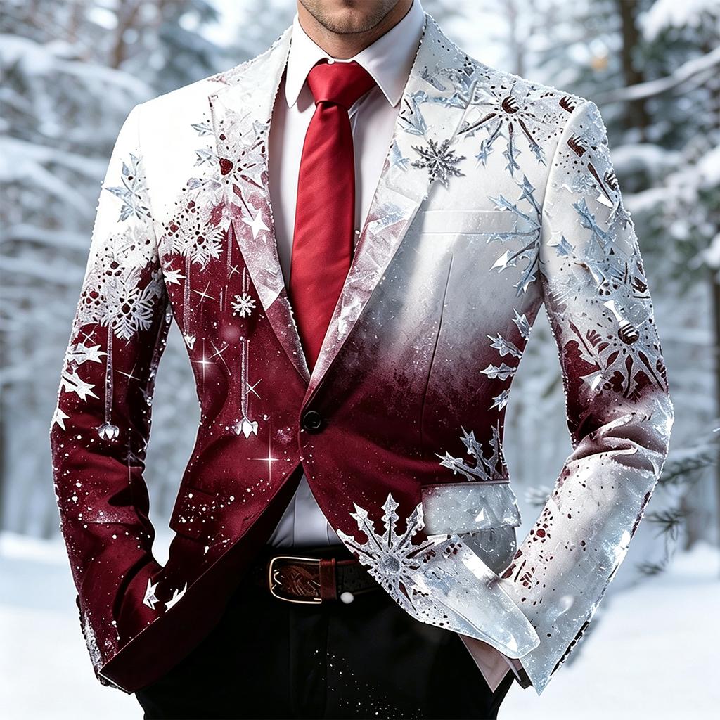 Men's Christmas Print Suit Jacket Long Sleeve Business Casual for Fall Winter Tie Not Included