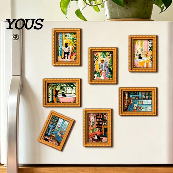 Декоративные магниты на холодильник для фотографий Милый кот Магнитный магнит, Винтажная деревянная фоторамка, Забавные рамки Доски для офиса Декор сцены Металлические шкафы,