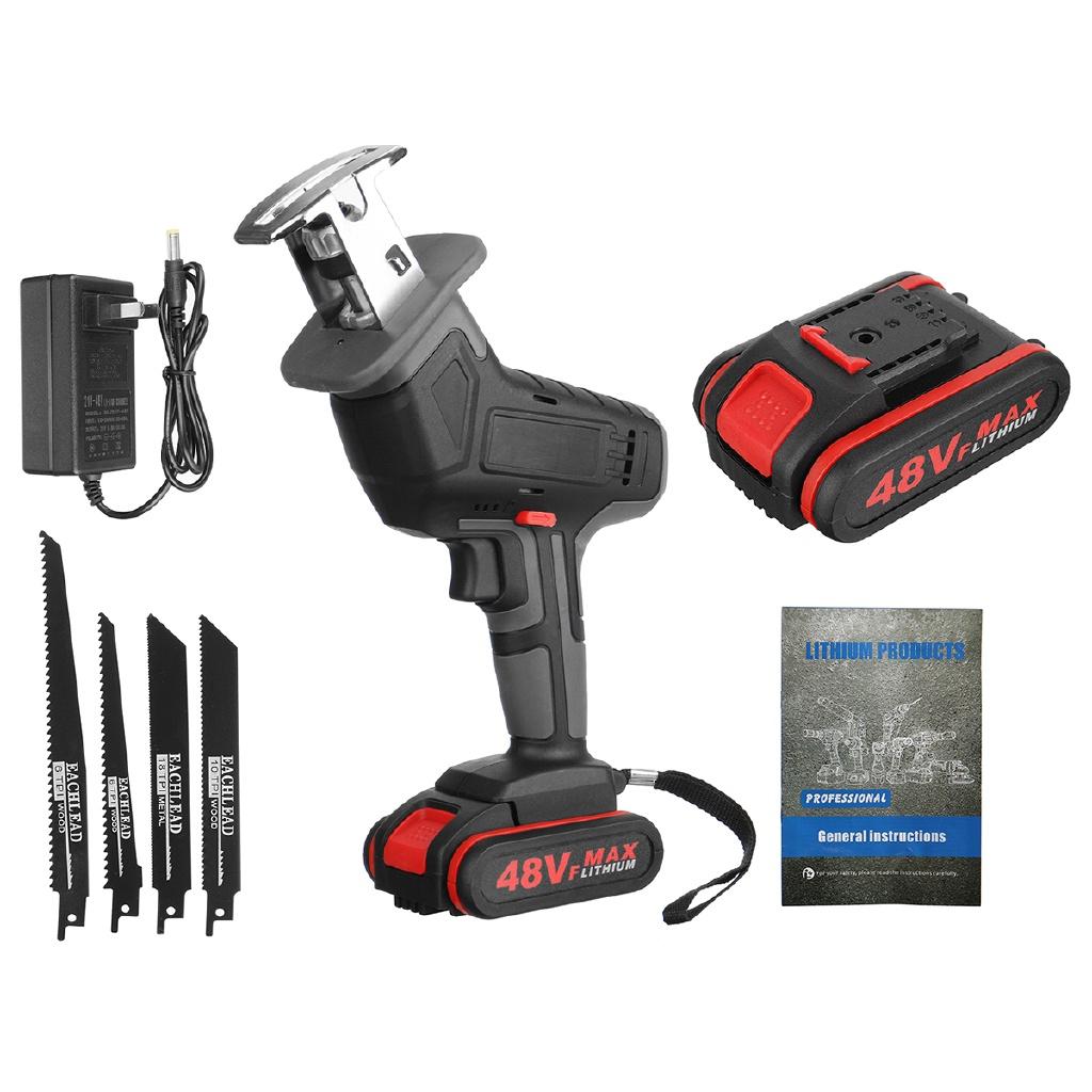 48V Cordless Reciprocating Saw Kit Outdoor Electric Saw with 4PCS Blades for Wood Metal Cutting Power Tools