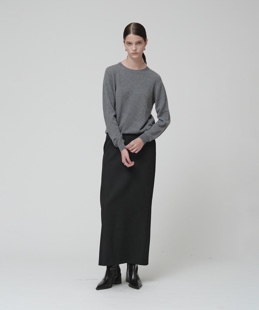 Muse [Essentiel] Aubier Minimal Wool-Blend Long Maxi Skirt_Black