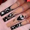 24Pcs French Long Ballet Fake Nails Black Butterfly Purple Handmade Press On Nail Tips Removable Acrylic False Nails