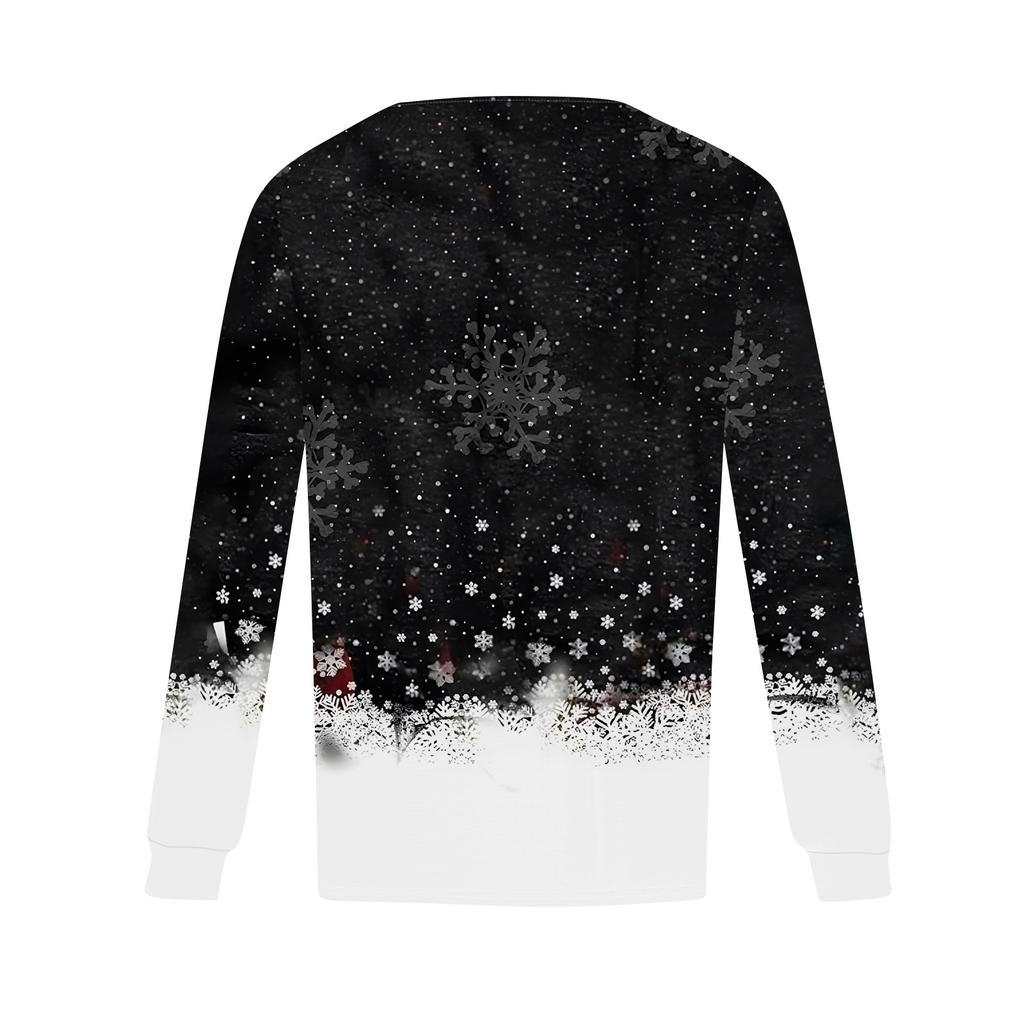 Рубашки с длинным рукавом для женщин, топы, нарядные повседневные блузки с рождественским принтом, плиссированные туники с круглым вырезом