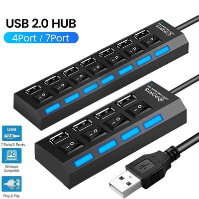 USB HUB 2.0 4/7-портовый несколько расширителей Концентратор USB 2.0 с переключателем Мульти USB-разветвитель Использование адаптера питания Компьютерные аксессуары