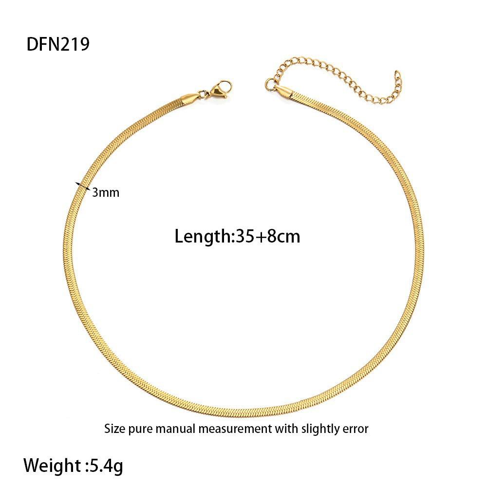 Light luxury ins stainless steel water drop horse eye round zircon pendant necklace flat snake chain women's plated 18k gold collarbone chain