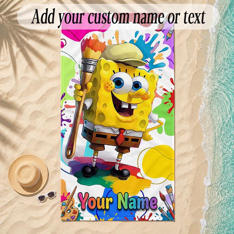 Beach TowelSpongeBob Custom Name Text Personalized Soft Towel for Beach Pool Indoor Home Decor Gift