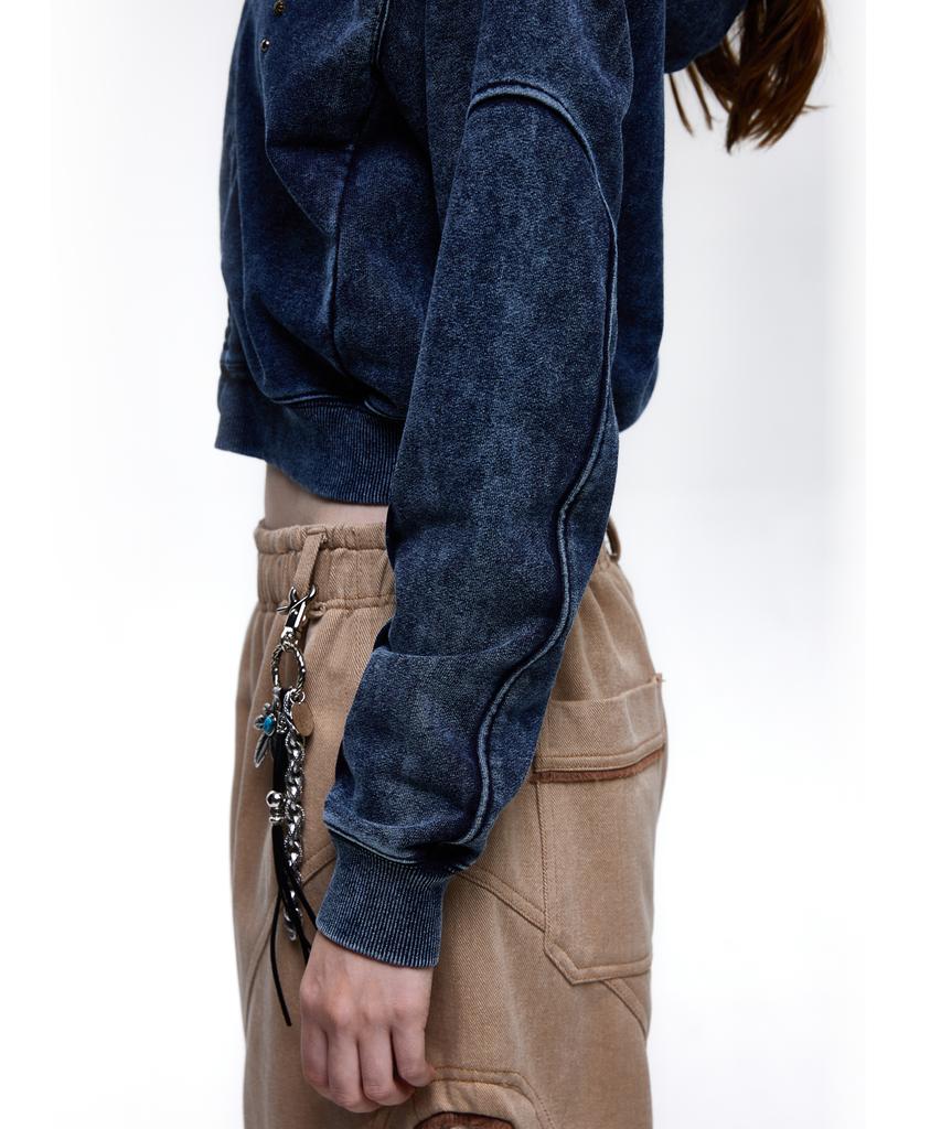 Rssc Rivet Washing Crop Hood Zipup - Denim