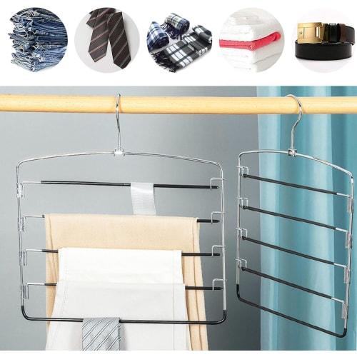 siawadeky 5-Tier Pants Hanger, Set of 2, Non-Marking, Wrinkle-Resistant, 360 Rotating, Multi-Functional Storage, Suitable for Clothes Storage, Compac
