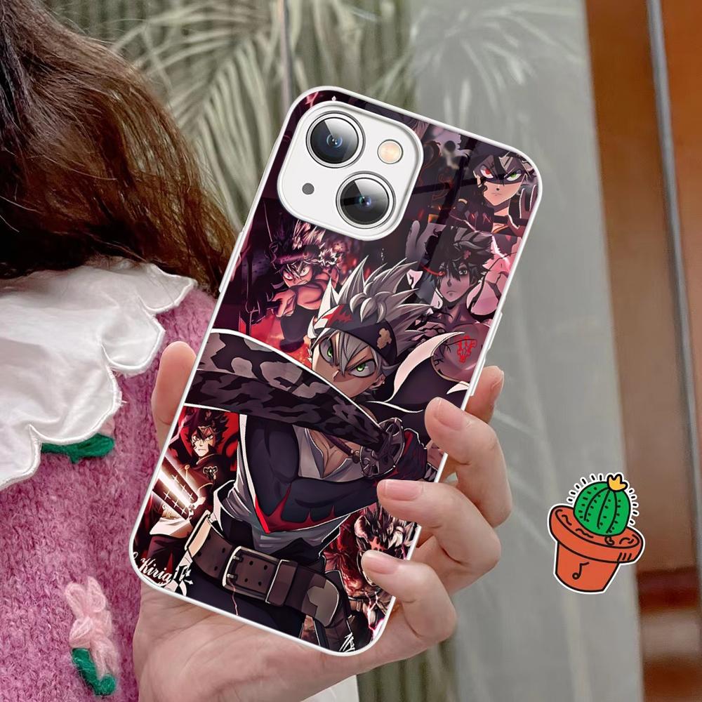 Чехол для телефона Черный клевер Закаленное стекло Для Iphone 14 13 12 11 Pro Mini XS MAX 14Plus X XS XR Fundas