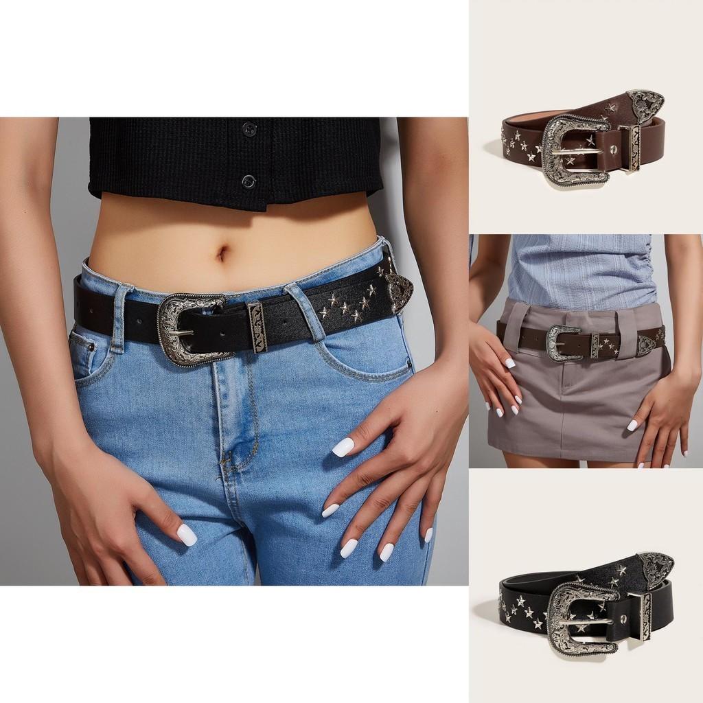 Fashionable Wide Belt With Star Rivets For Women Punk Style Denim Belt Wholesale