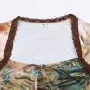 Long Sleeves Transparent Flower T-shirt Pleated Slim Crop Tops  Spring Summer